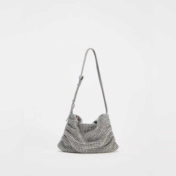 Zara Silver Rhinestone Evening Bag NWT | Sparkly Crossbody Clutch Party Purse - Picture 1 of 6